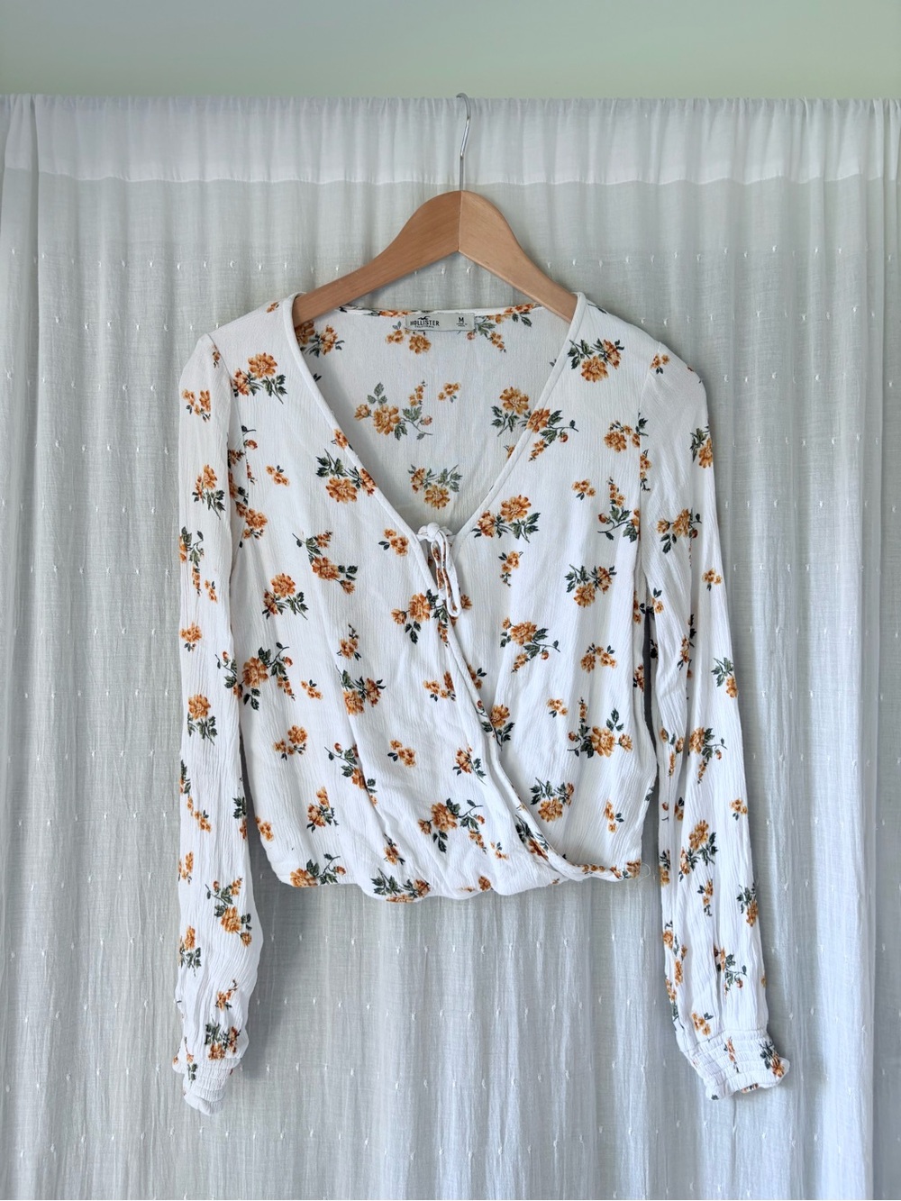 Hollister White Wrap Blouse with Mustard Floral Print